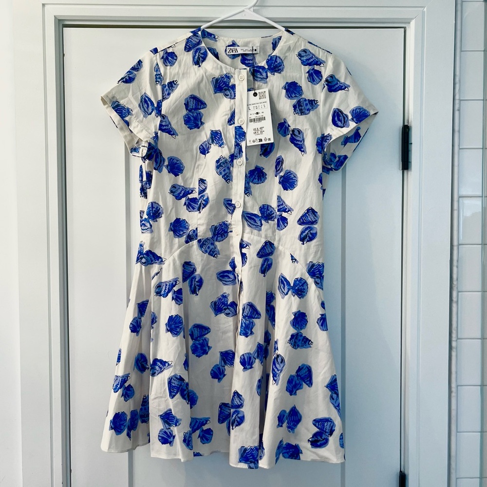NWT Zara Shell Print Mini Shirt Dress Large